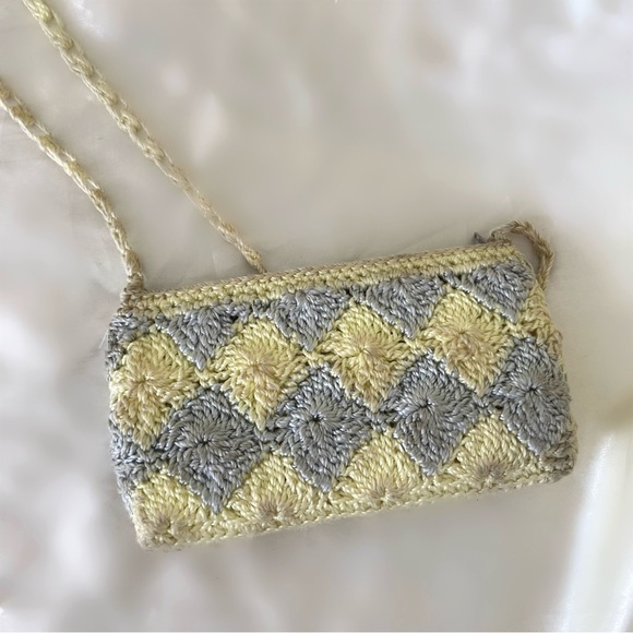 Vintage 50s pastel crochet crossbody purse bag coquette blue cream - Picture 2 of 3